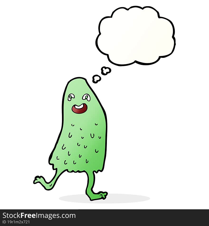 cartoon funny slime monster with thought bubble