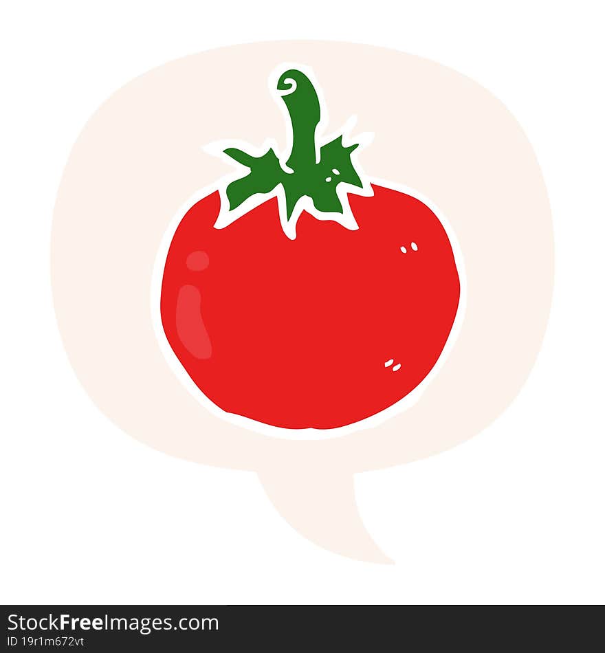 cartoon tomato and speech bubble in retro style