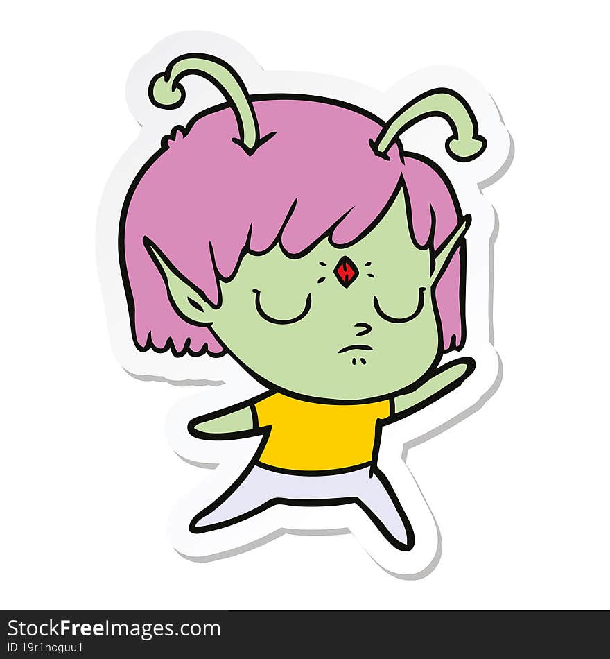 sticker of a cartoon alien girl