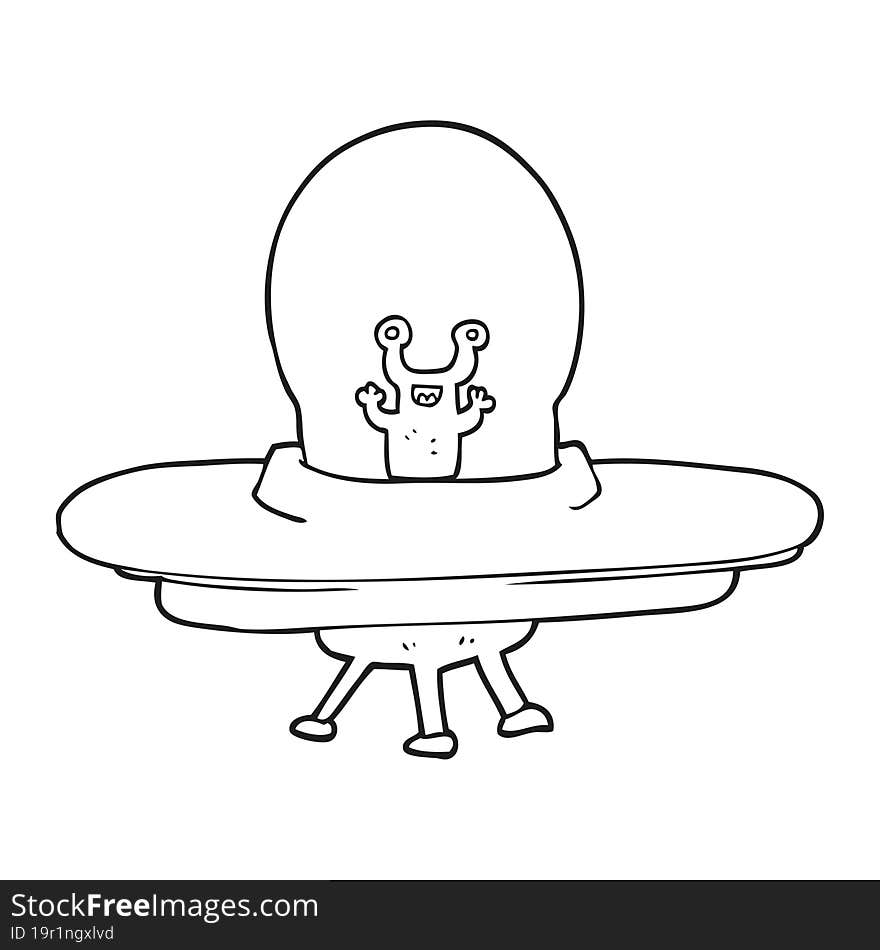 Black And White Cartoon Alien Spaceship