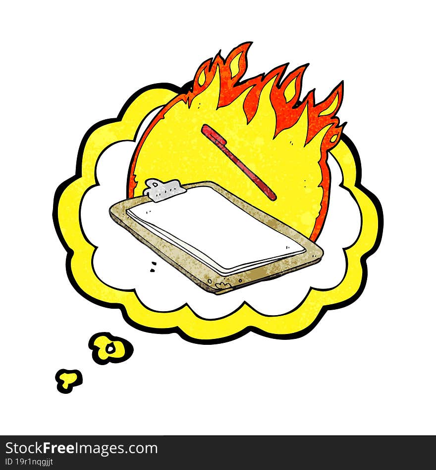 thought bubble textured cartoon clip board on fire