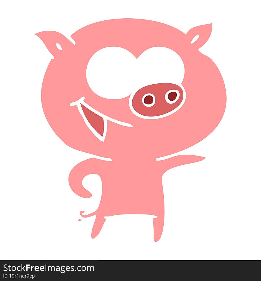 cheerful pig flat color style cartoon