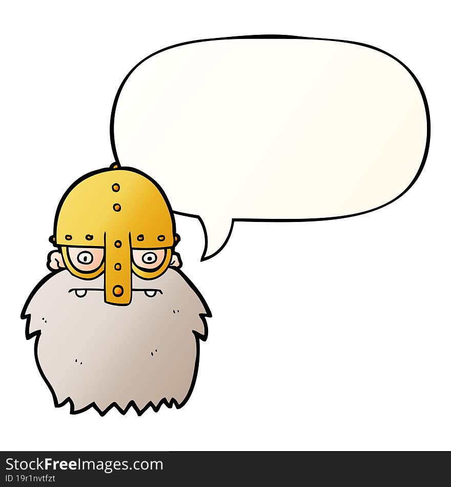 cartoon viking face and speech bubble in smooth gradient style