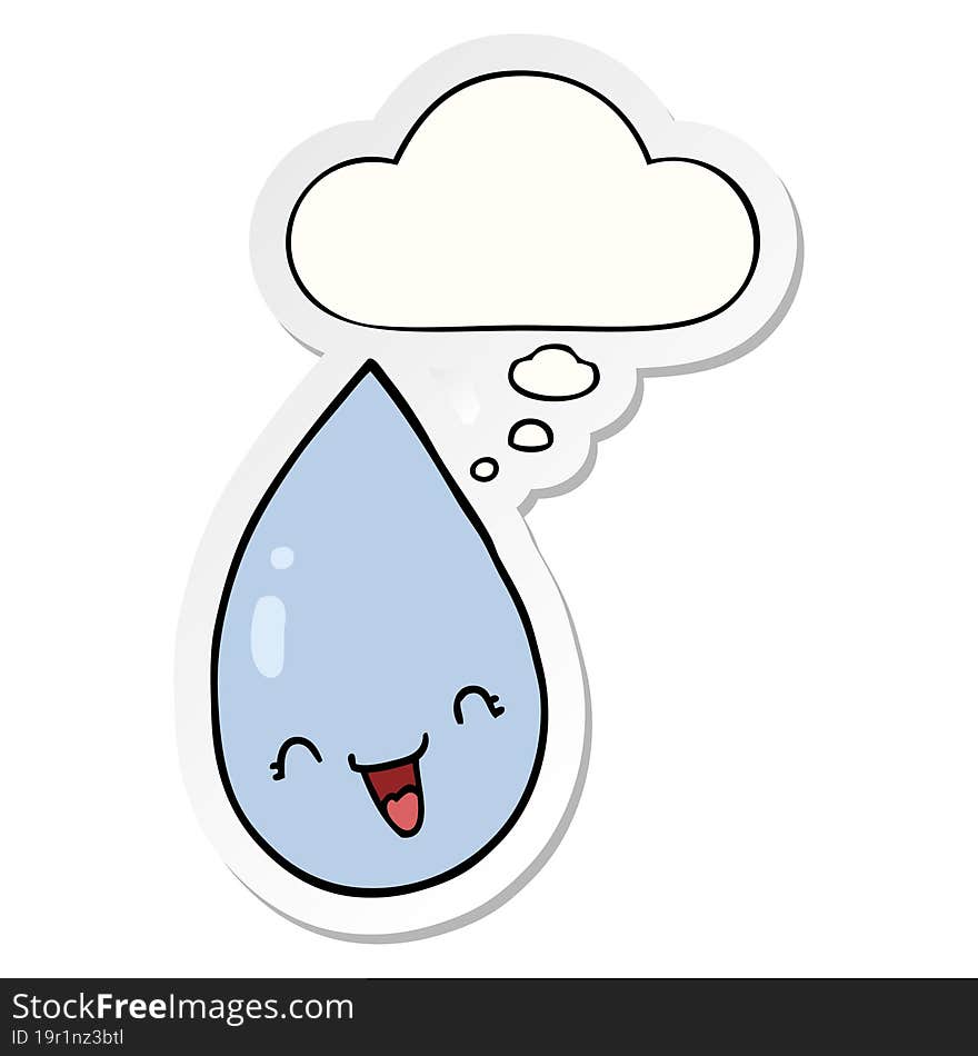 cartoon raindrop and thought bubble as a printed sticker