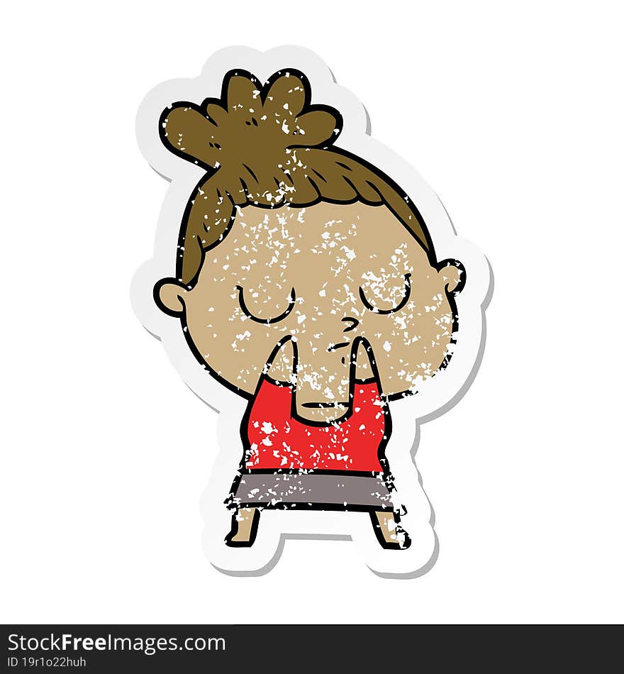 distressed sticker of a cartoon calm woman