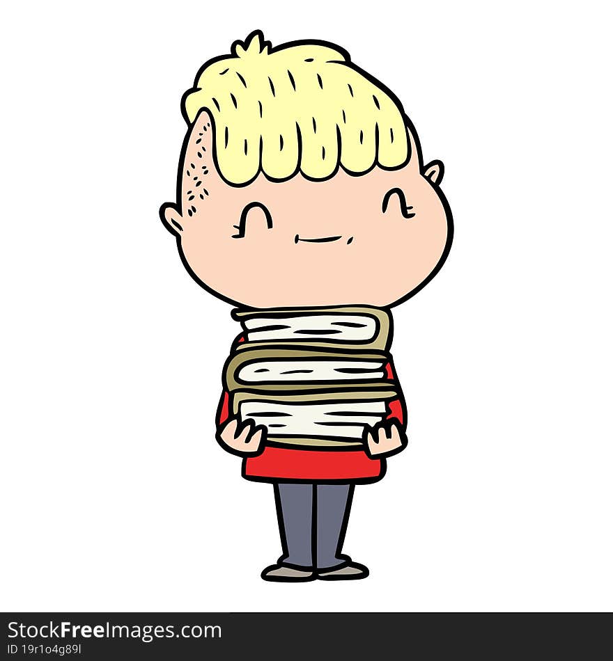 cartoon friendly boy with books. cartoon friendly boy with books