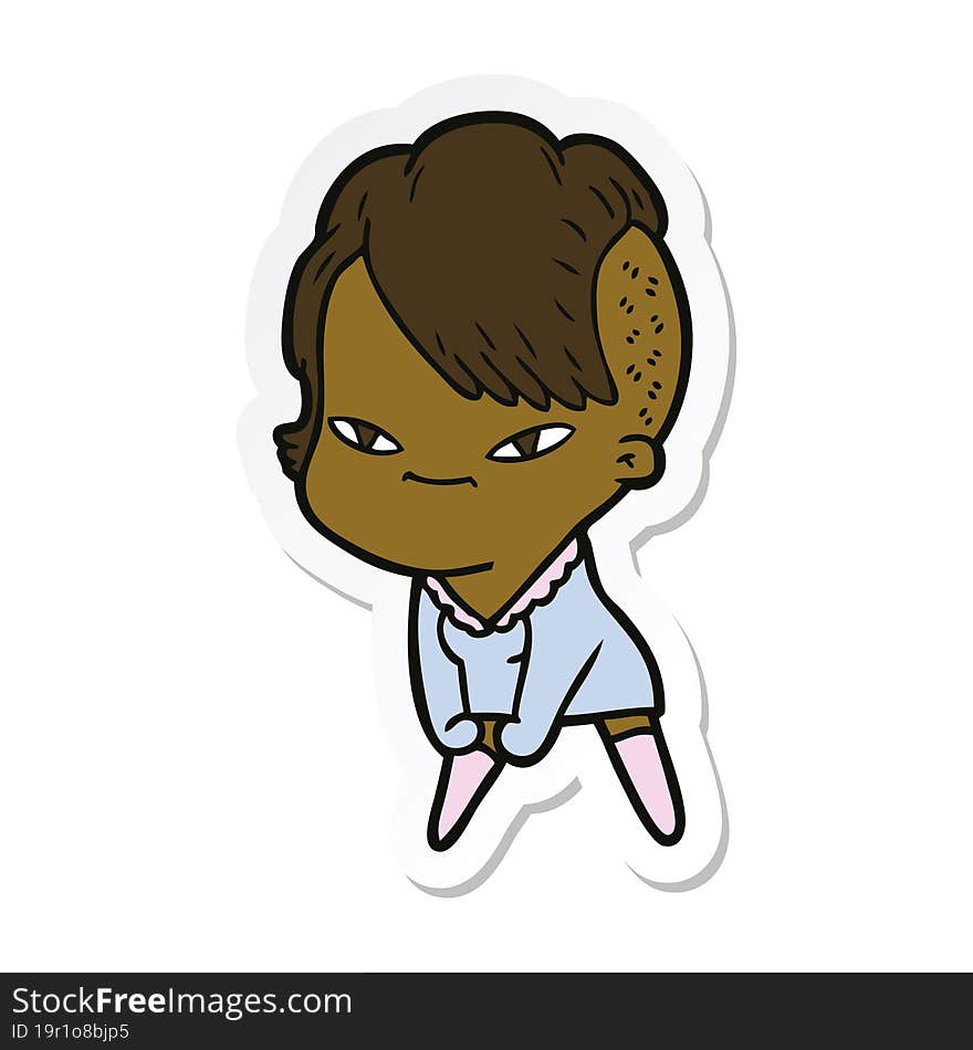 sticker of a cute cartoon girl with hipster haircut