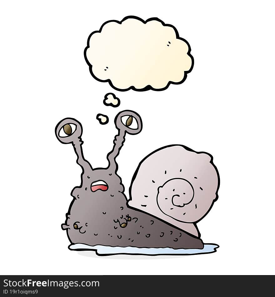 cartoon gross snail with thought bubble