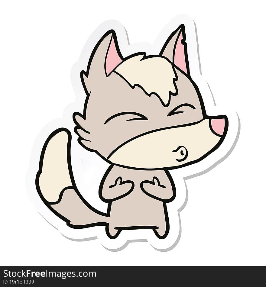 sticker of a cartoon wolf whistling