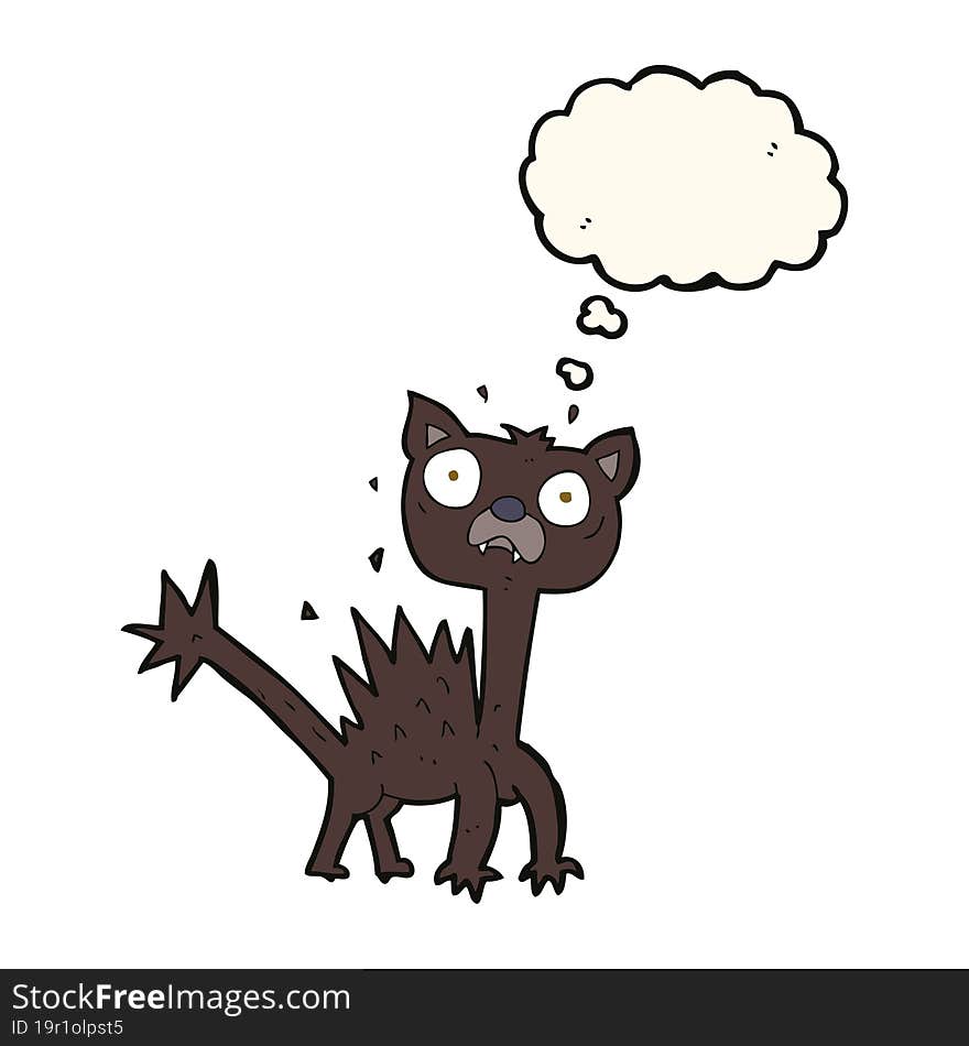 cartoon scared cat with thought bubble