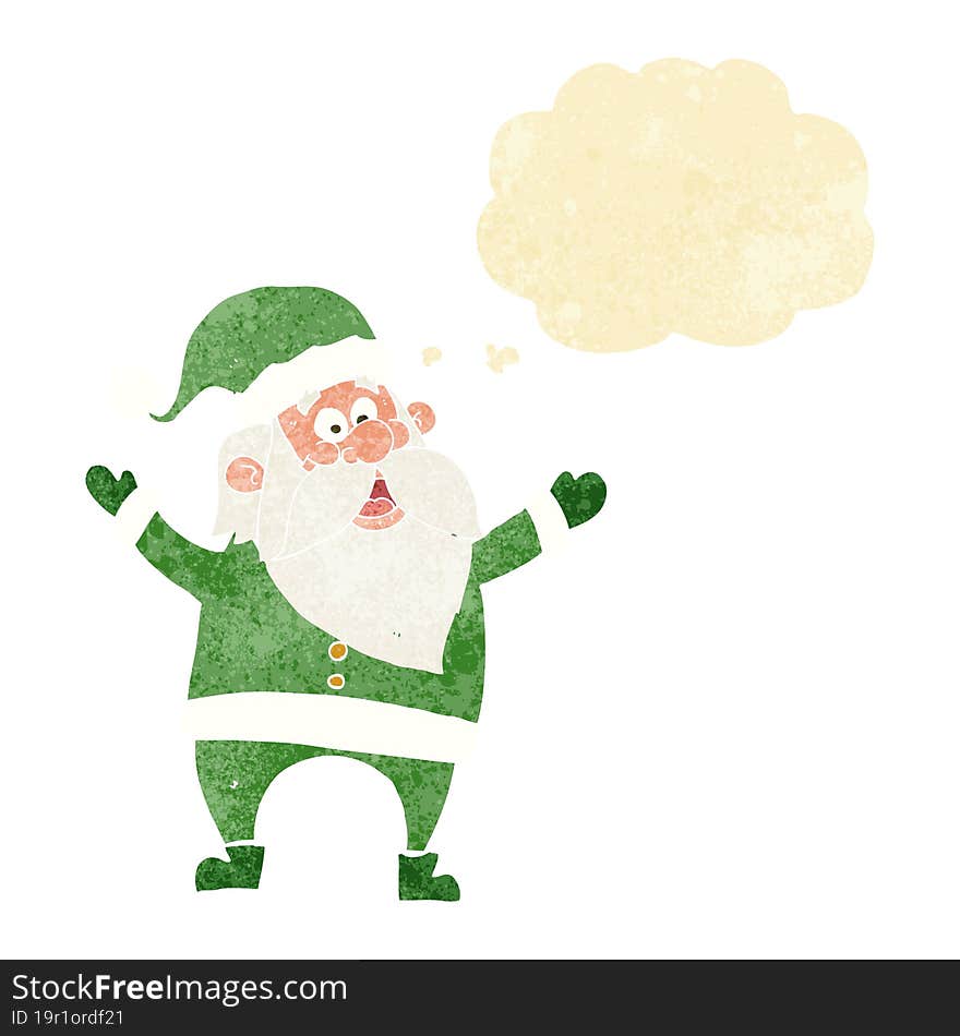 cartoon santa claus with thought bubble