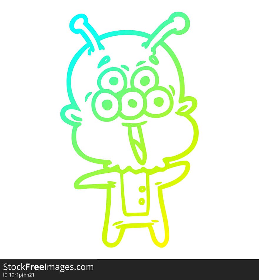 Cold Gradient Line Drawing Happy Cartoon Alien