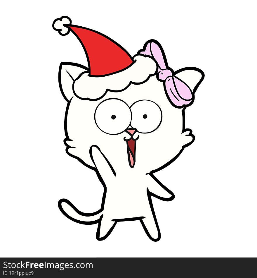 Line Drawing Of A Cat Wearing Santa Hat