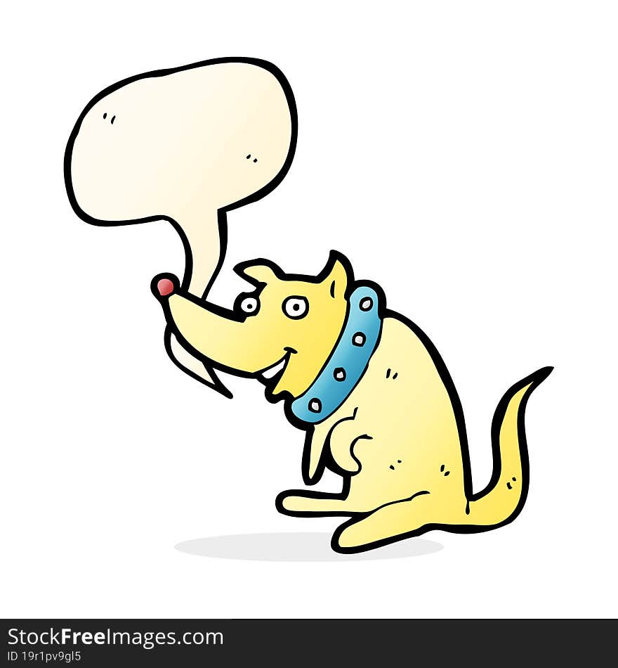 Cartoon Happy Dog In Big Collar With Speech Bubble