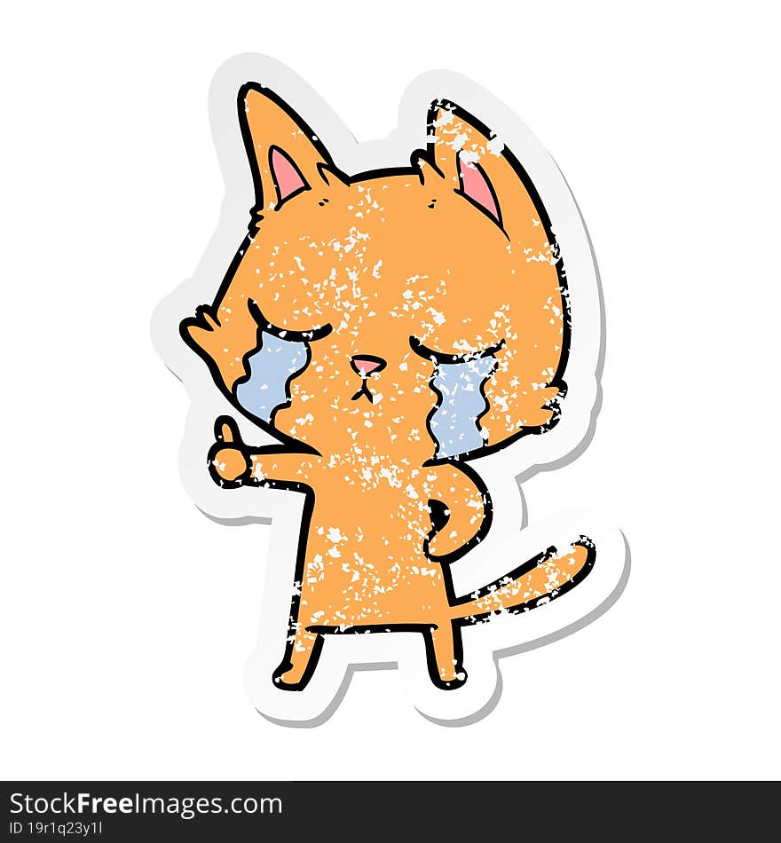 distressed sticker of a crying cartoon cat