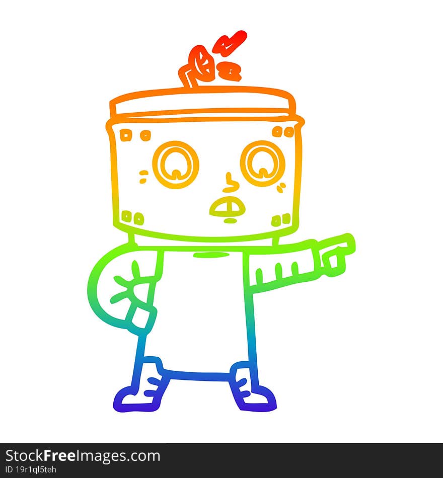 rainbow gradient line drawing cartoon robot pointing