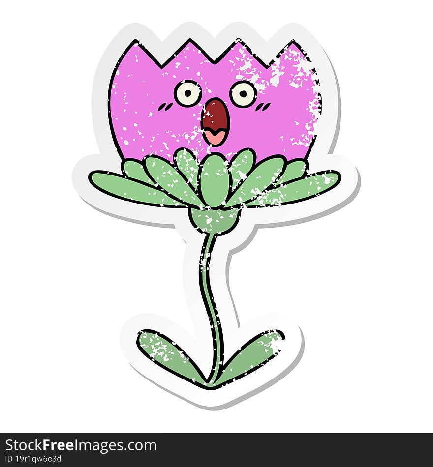 distressed sticker of a cute cartoon flower