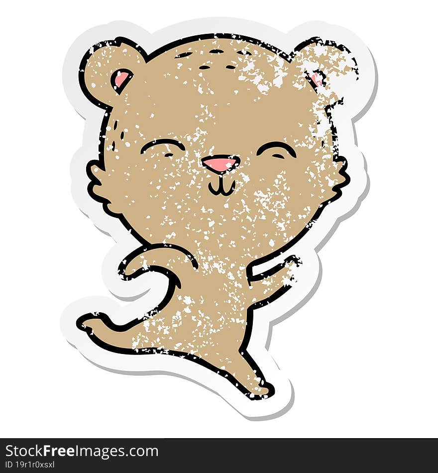 distressed sticker of a happy cartoon bear