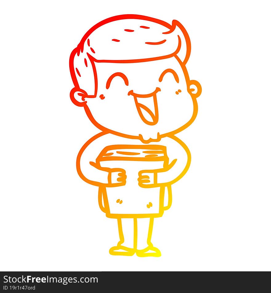 warm gradient line drawing of a cartoon man laughing