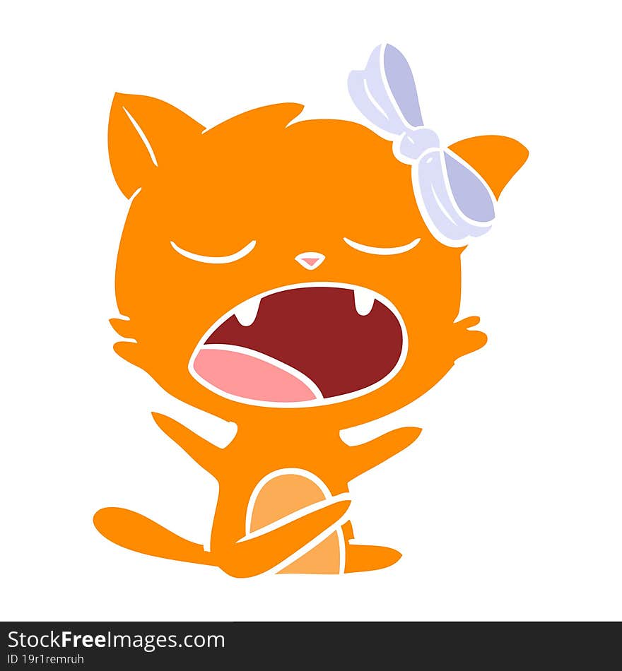 flat color style cartoon yawning cat