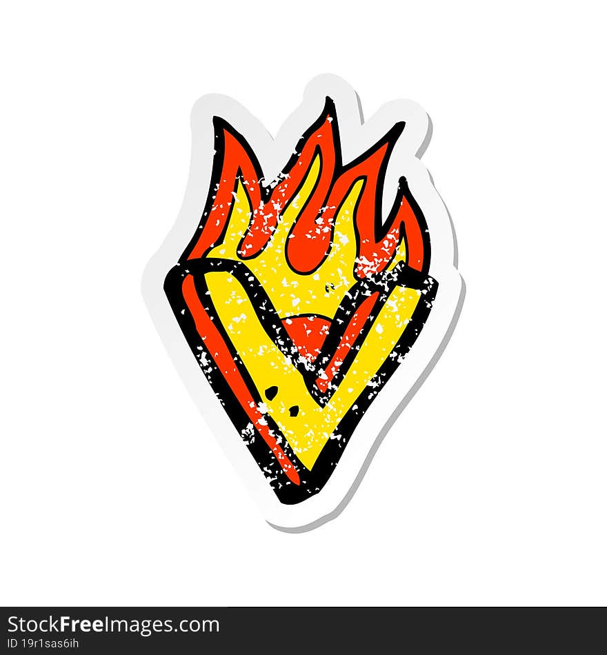 retro distressed sticker of a cartoon flaming letter