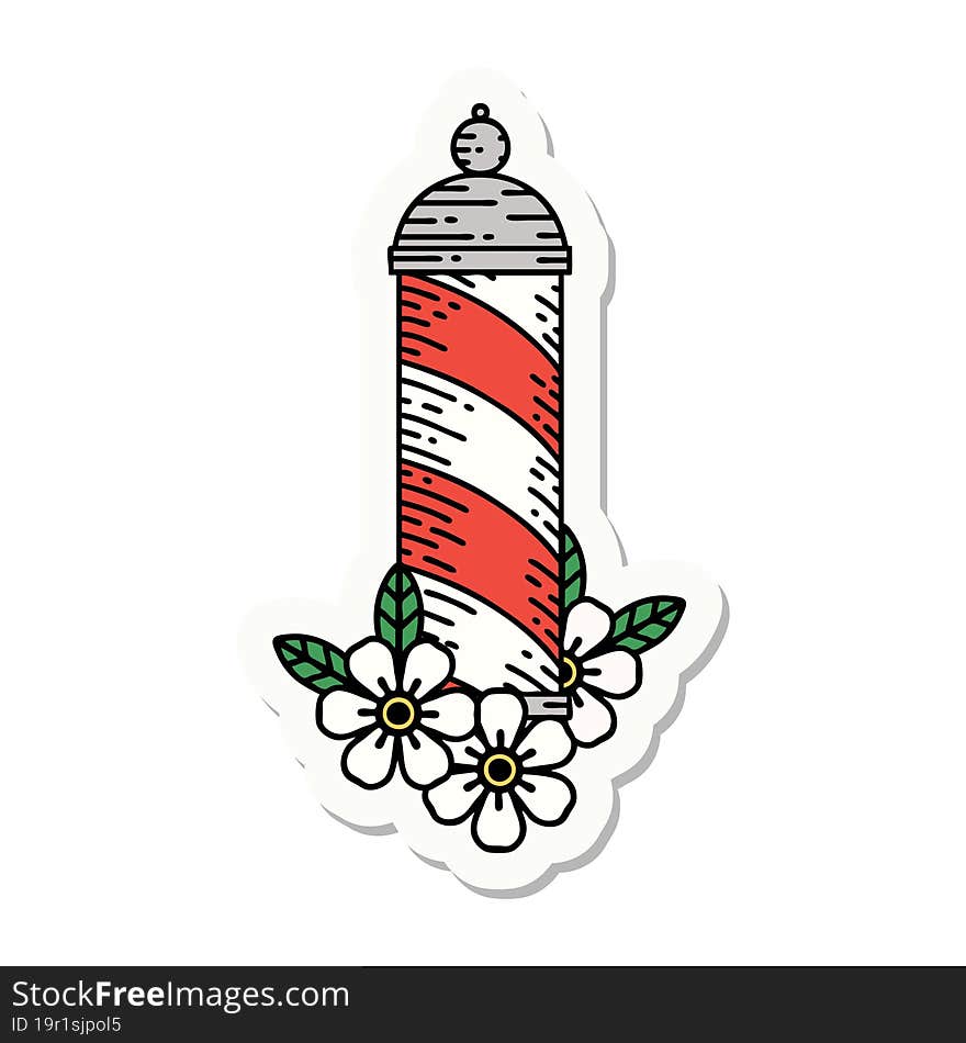 sticker of tattoo in traditional style of a barbers pole. sticker of tattoo in traditional style of a barbers pole