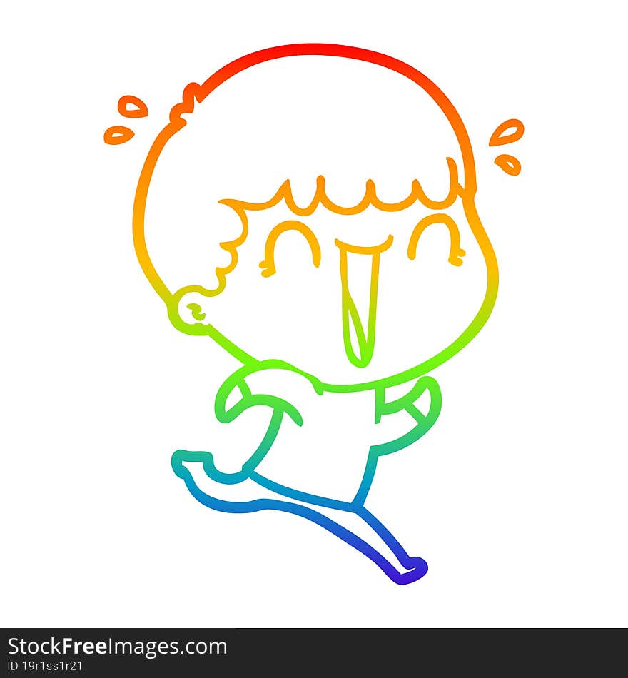 rainbow gradient line drawing of a laughing cartoon man running