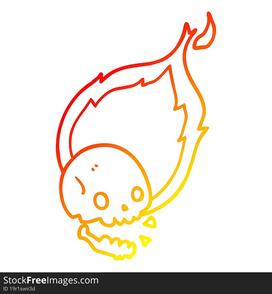 warm gradient line drawing spooky cartoon flaming skull