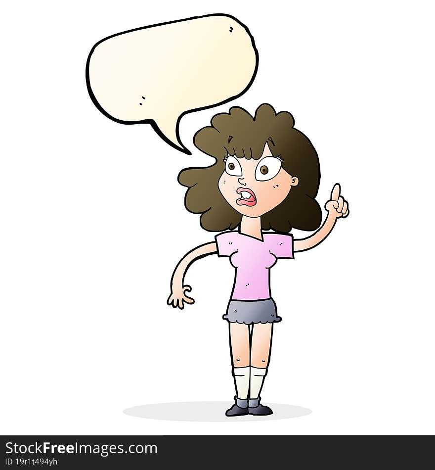 cartoon woman making point with speech bubble