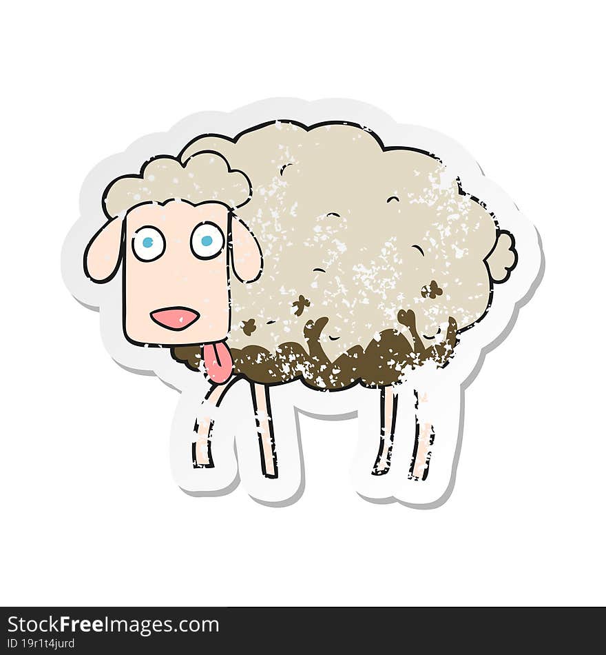 retro distressed sticker of a cartoon muddy sheep