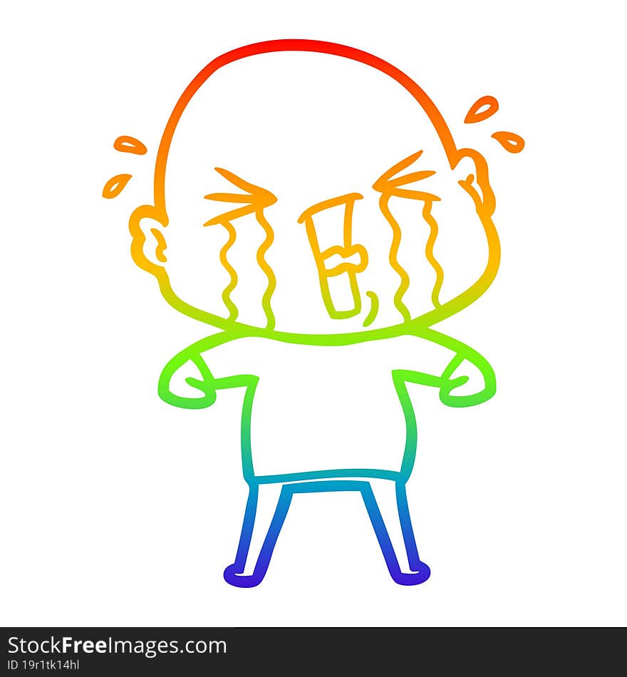 rainbow gradient line drawing cartoon crying bald man