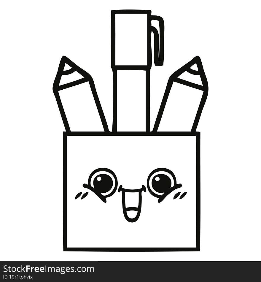 line drawing cartoon of a pencil pot