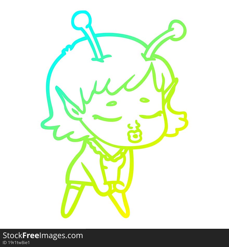 cold gradient line drawing cute alien girl cartoon