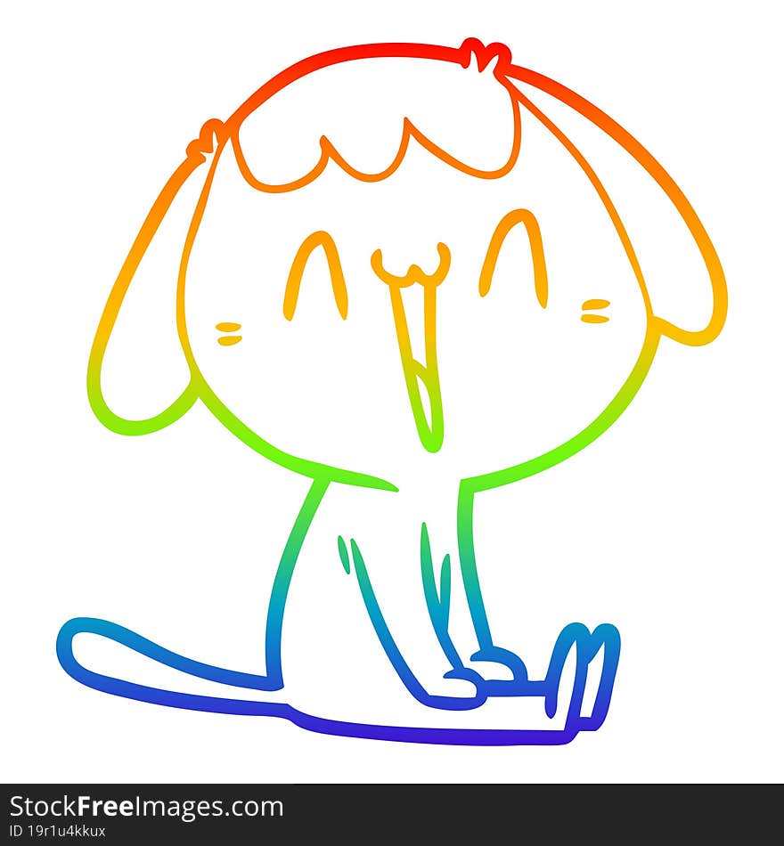 rainbow gradient line drawing of a cartoon laughing dog