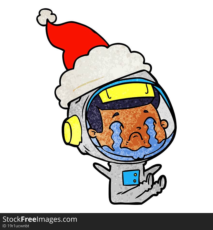 textured cartoon of a crying astronaut wearing santa hat