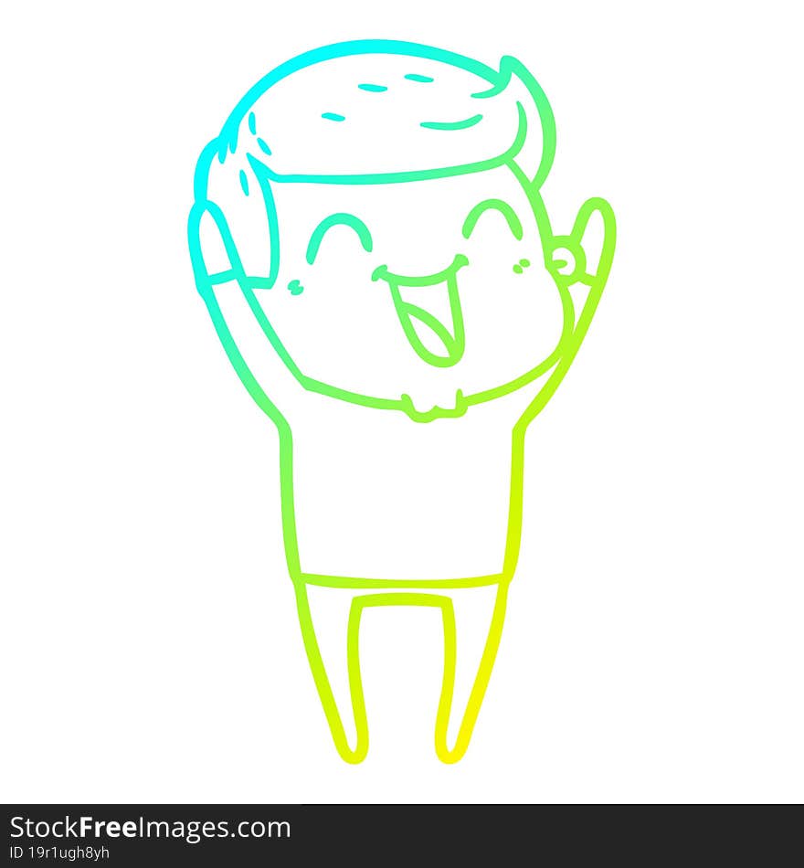 cold gradient line drawing of a cartoon man laughing