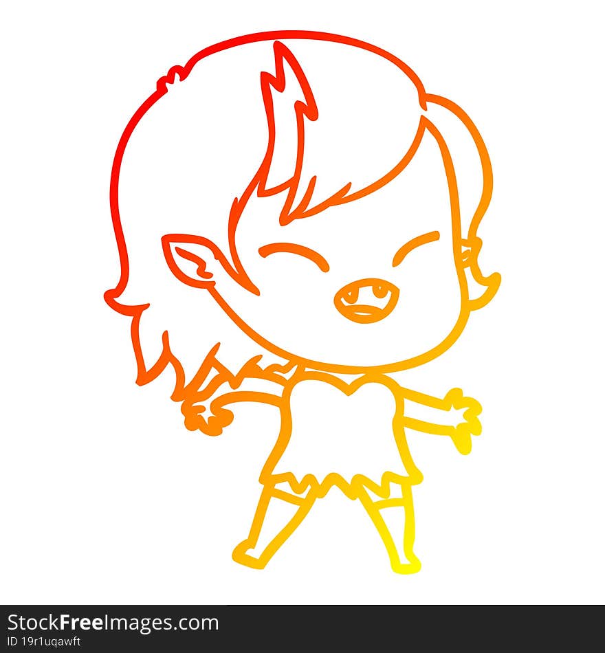 Warm Gradient Line Drawing Cartoon Laughing Vampire Girl