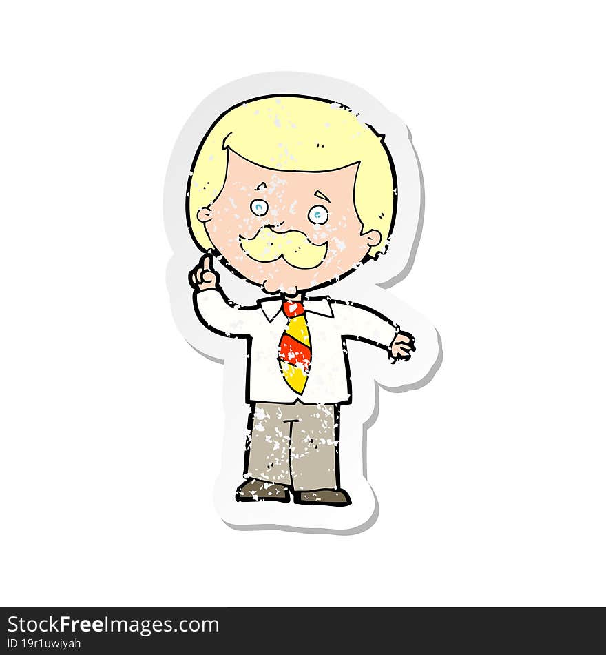 Retro Distressed Sticker Of A Cartoon Newsreader Man With Idea