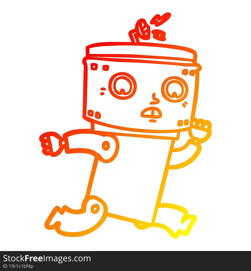 warm gradient line drawing of a cartoon robot