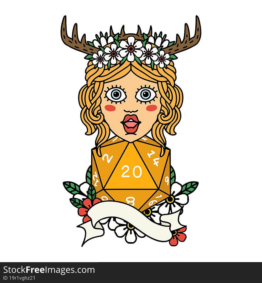 Human Druid With Natural Twenty Dice Roll Illustration