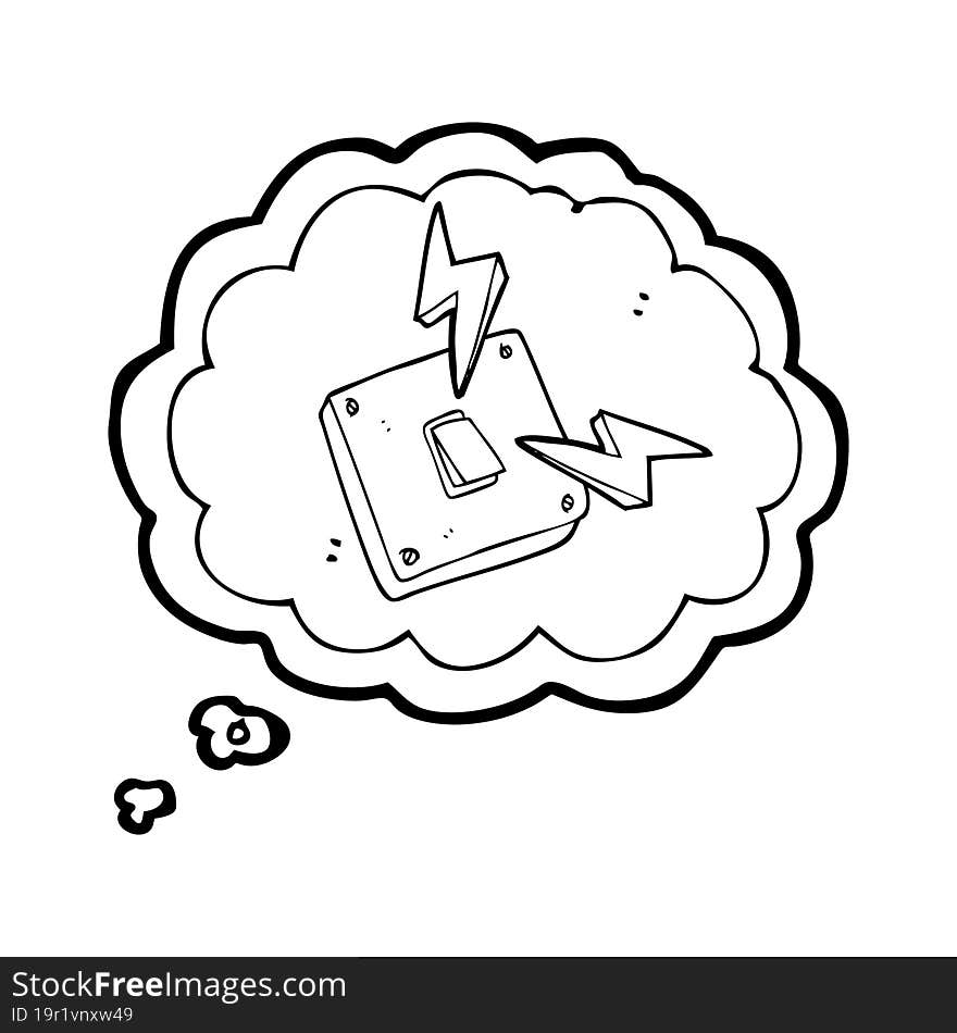 freehand drawn thought bubble cartoon sparking electric light switch