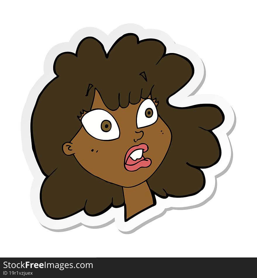 sticker of a cartoon shocked female face