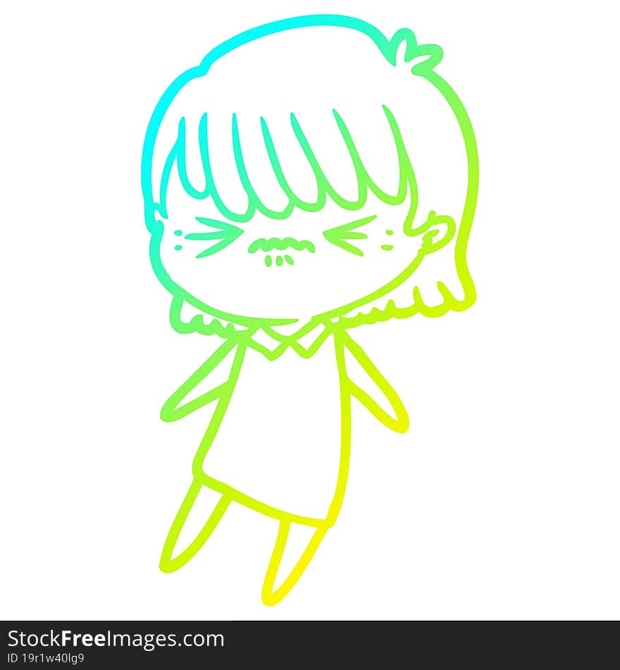 cold gradient line drawing annoyed cartoon girl