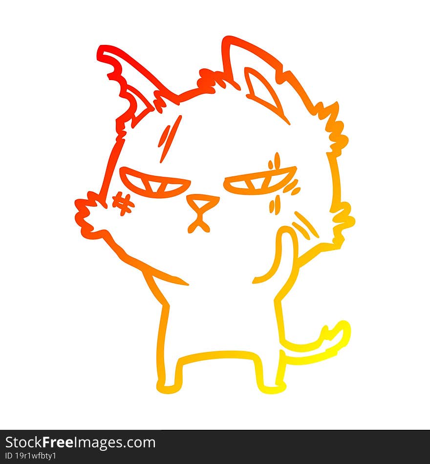 warm gradient line drawing tough cartoon cat