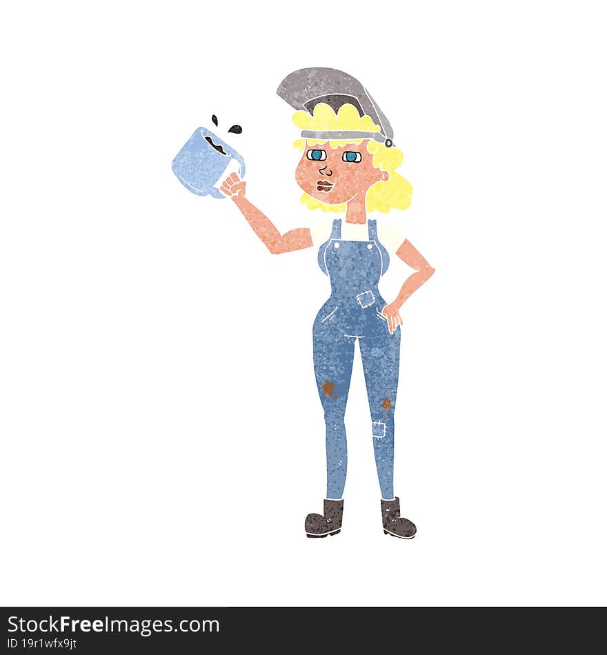 retro cartoon woman in dungarees