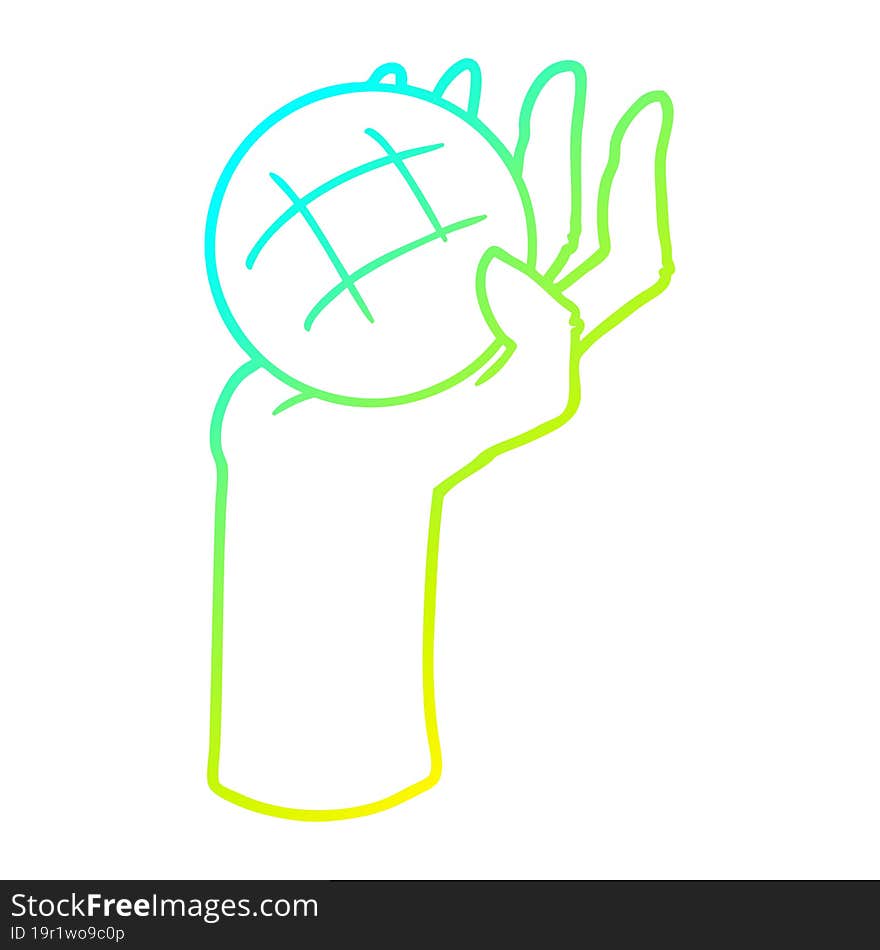 cold gradient line drawing cartoon hand throwing ball