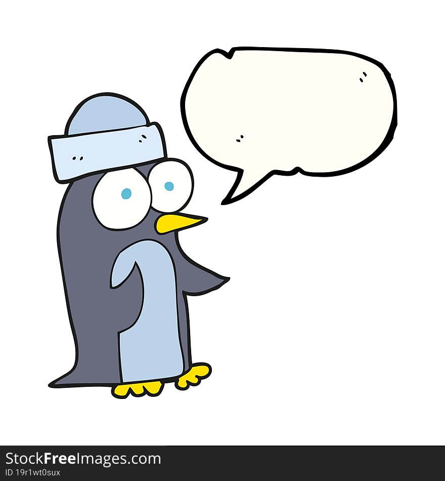 freehand drawn speech bubble cartoon penguin