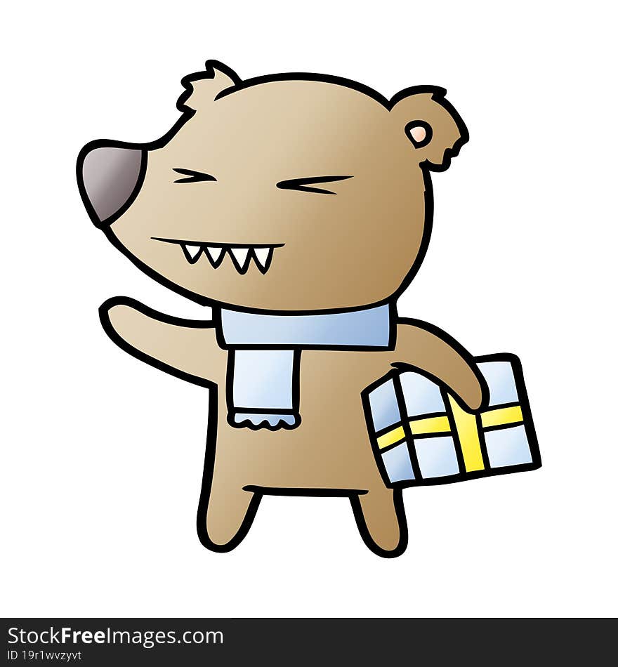 bear cartoon chraracter with present. bear cartoon chraracter with present