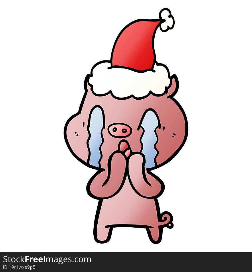 crying pig gradient cartoon of a wearing santa hat