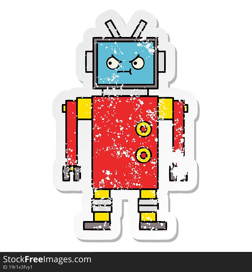 Distressed Sticker Of A Cute Cartoon Robot